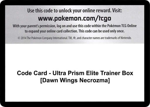 Code Card - Ultra Prism Elite Trainer Box [dawn Wings Necrozma]